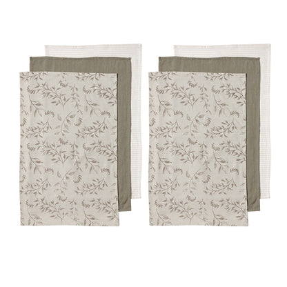 Ladelle Grown Ivy Set of 6 Cotton Kitchen Towels Taupe V442-LDE-TEAT-GROWNIVYSETOF6-TAUPE-RE