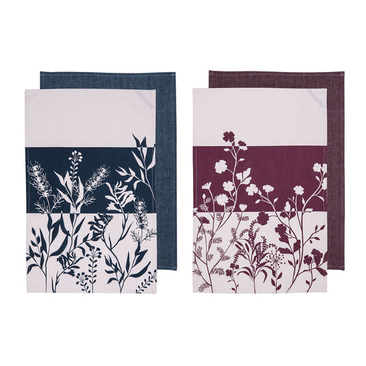 Ladelle Set of 4 Homespun Flower Cotton Kitchen Tea Towels 50 x 70 cm Mix V442-LDE-TEAT-HOMESPUNFLOWERSETOF4-MIX-RE