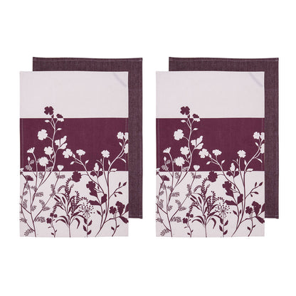 Ladelle Set of 4 Homespun Flower Cotton Kitchen Tea Towels 50 x 70 cm Mulberry V442-LDE-TEAT-HOMESPUNFLOWERSETOF4-MULBERRY-RE