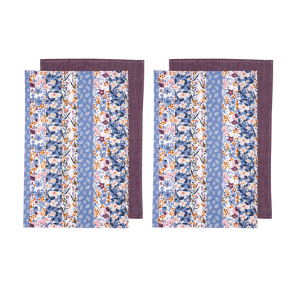 Ladelle Set of 4 Homespun Cotton Kitchen Tea Towels 50 x 70 cm Mulberry V442-LDE-TEAT-HOMESPUNSETOF4-MULBERRY-RE