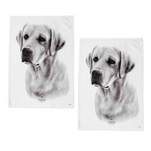 Set of 2 Delightful Dogs Cotton Kitchen Tea Towels 50 x 70 cm Labrador V442-LDE-TEAT-LABRADORSETOF2-WHITE-RE