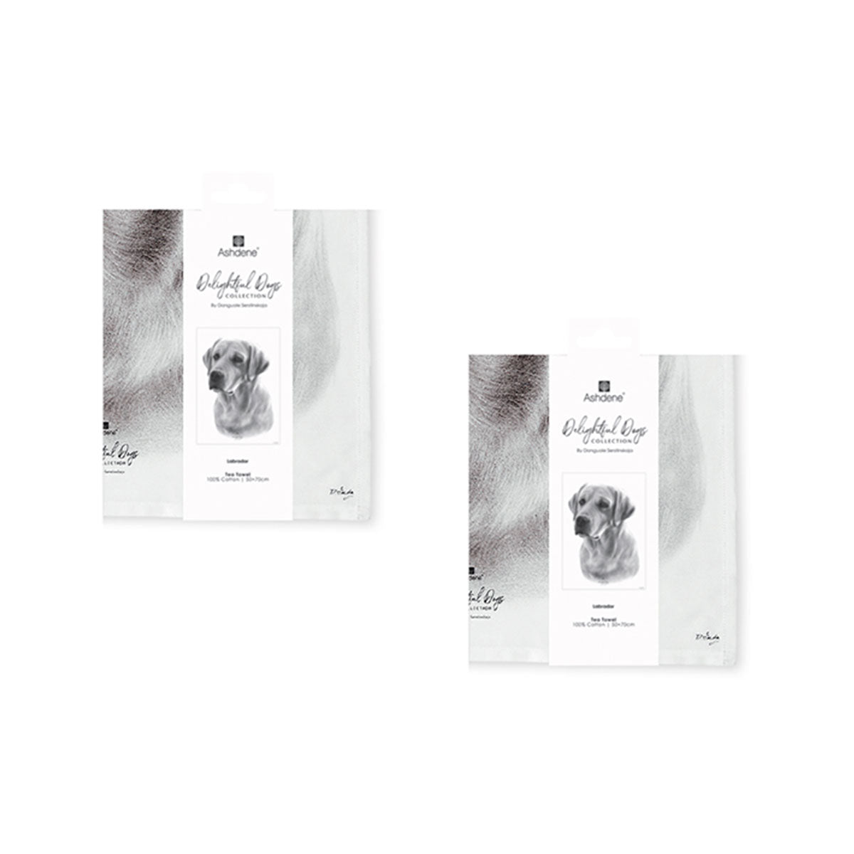 Set of 2 Delightful Dogs Cotton Kitchen Tea Towels 50 x 70 cm Labrador V442-LDE-TEAT-LABRADORSETOF2-WHITE-RE