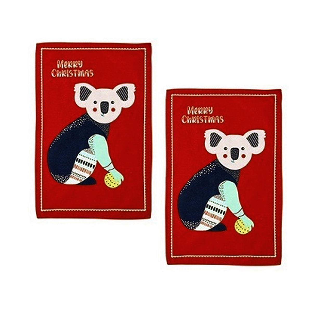 Ladelle Australiana Animal Drawing Set of 2 Cotton Kitchen Towels Koala V442-LDE-TEAT-OZSETOF2KOALA-RED-RE
