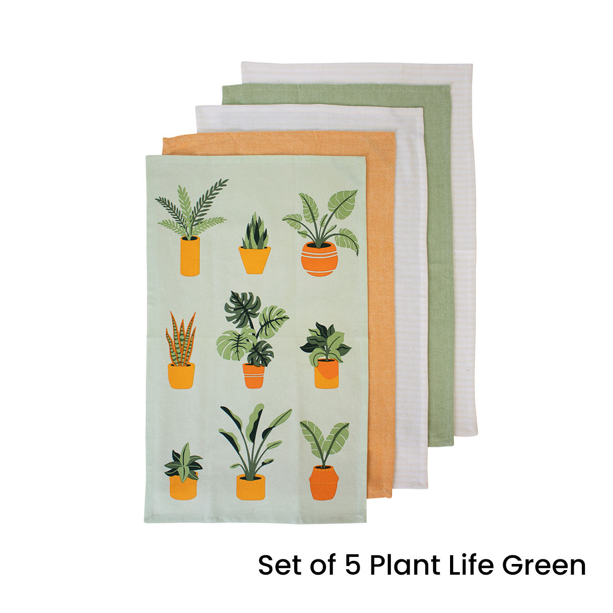 Ladelle Set of 5 Plant Life Cotton Kitchen Tea Towels 50 x 70 cm Green V442-LDE-TEAT-PLANTLIFESETOF5-GREEN-RE