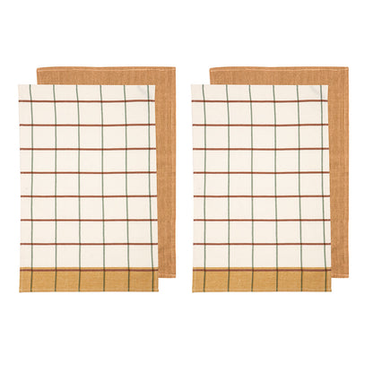 Ladelle Set of 4 Retreat Cotton Kitchen Tea Towels 50 x 70 cm Mustard V442-LDE-TEAT-RETREATSETOF4-MUSTARD-RE