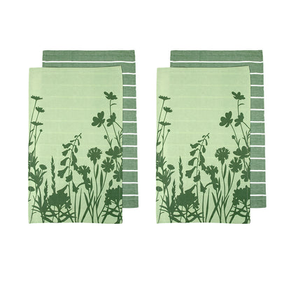 Ladelle Set of 4 Sanctuary Floral Cotton Kitchen Tea Towels 50 x 70 cm Green V442-LDE-TEAT-SANCTUARYSETOF4-GREEN-RE