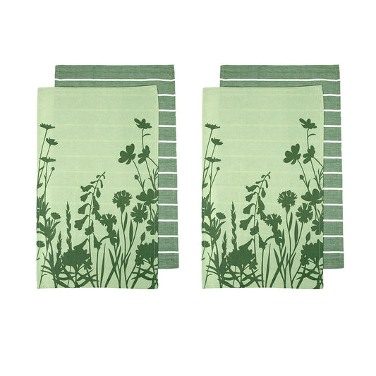 Ladelle Set of 4 Sanctuary Floral Cotton Kitchen Tea Towels 50 x 70 cm Green V442-LDE-TEAT-SANCTUARYSETOF4-GREEN-RE