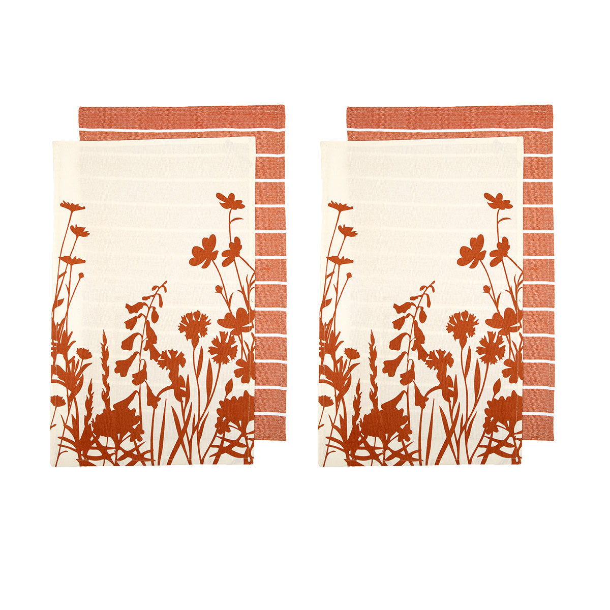 Ladelle Set of 4 Sanctuary Floral Cotton Kitchen Tea Towels 50 x 70 cm Terracotta V442-LDE-TEAT-SANCTUARYSETOF4-TERRACOTTA-RE