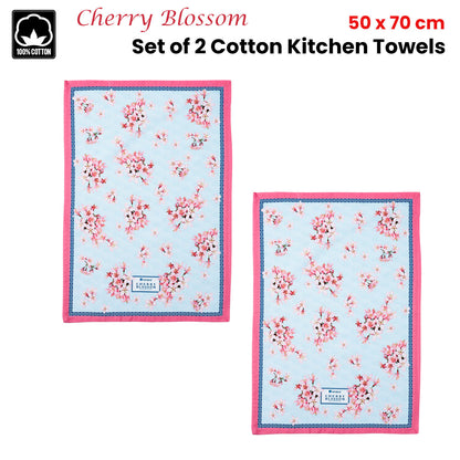 Ashdene Set of 2 Cherry Blossom Cotton Kitchen Tea Towels 50 x 70 cm V442-LDE-TEAT-SETOF2CHERRYBLOSSOM-PINK-RE