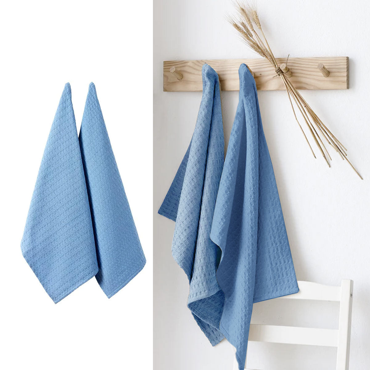 Ladelle Eco Recycled Cotton Set of 2 Cotton Kitchen Towels Blue 50 x 70 cm V442-LDE-TEAT-SETOF2ECORECYCLED-BLUE-RE
