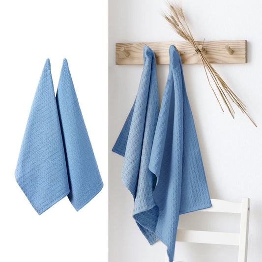 Ladelle Eco Recycled Cotton Set of 2 Cotton Kitchen Towels Blue 50 x 70 cm V442-LDE-TEAT-SETOF2ECORECYCLED-BLUE-RE