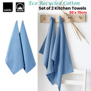Ladelle Eco Recycled Cotton Set of 2 Cotton Kitchen Towels Blue 50 x 70 cm V442-LDE-TEAT-SETOF2ECORECYCLED-BLUE-RE