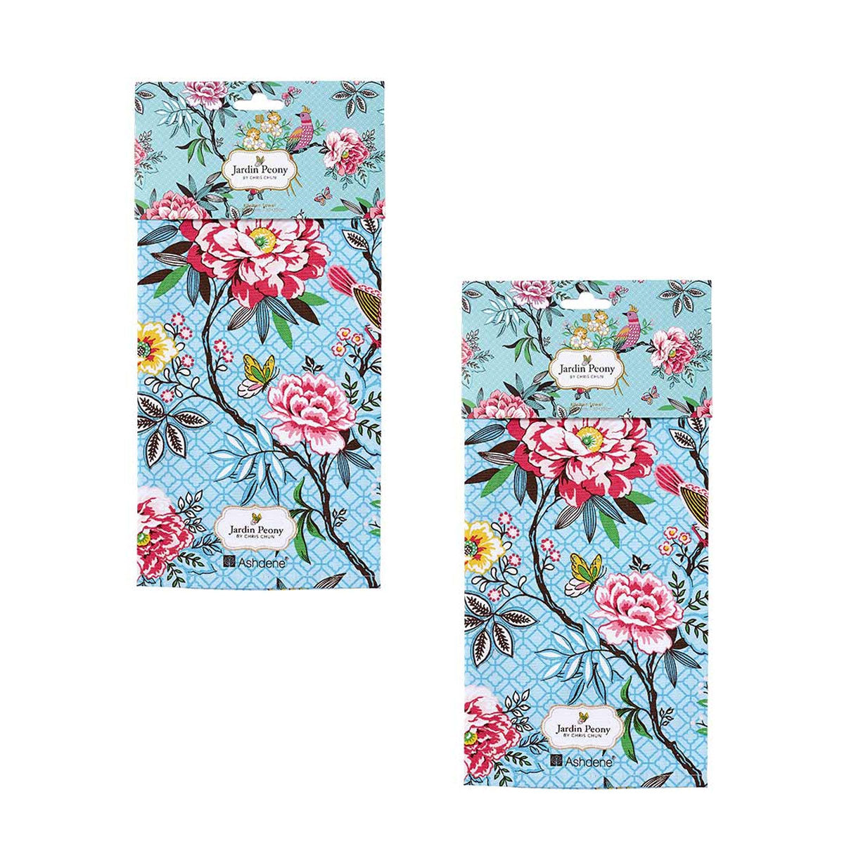 Set of 2 Jardin Peony Cotton Kitchen Tea Towels 50 x 70 cm V442-LDE-TEAT-SETOF2JARDINPEONY-MULTI-RE
