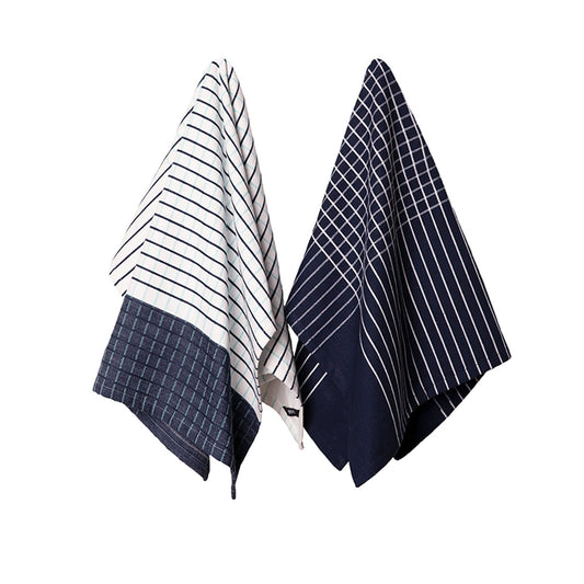 Ladelle Kyrie Cotton Set of 2 Jumbo Kitchen Towels 60 x 80 cm Navy V442-LDE-TEAT-SETOF2KYRIEJUMBO-NAVY-RE