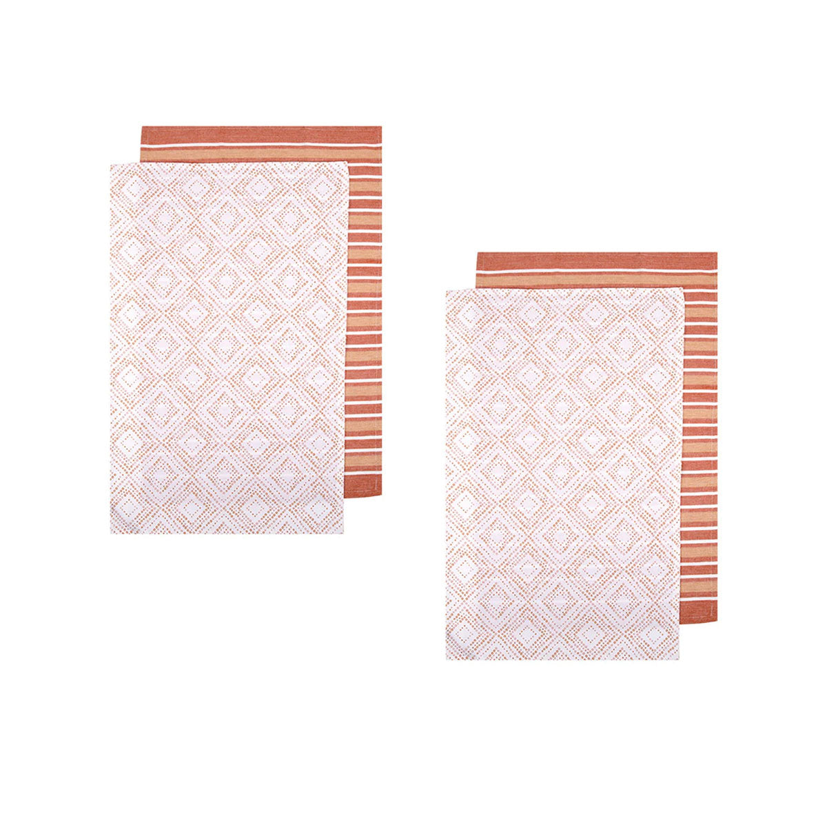 Ladelle Sanctuary Geo Terracotta Set of 4 Cotton Kitchen Towels 45 x 70 cm V442-LDE-TEAT-SETOF4SANCTUARYGEO-TERRAC-RE