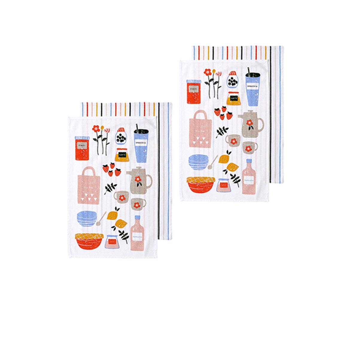 Ladelle Sunday Market Set of 4 Cotton Kitchen Towels Blue Multi V442-LDE-TEAT-SETOF4SUNDAYMARKET-BLUE-RE