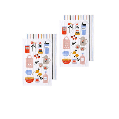 Ladelle Sunday Market Set of 4 Cotton Kitchen Towels Blue Multi V442-LDE-TEAT-SETOF4SUNDAYMARKET-BLUE-RE