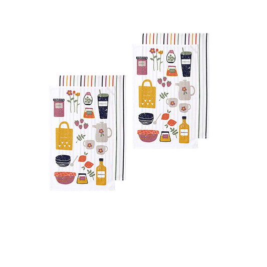 Ladelle Sunday Market Set of 4 Cotton Kitchen Towels Yellow Multi V442-LDE-TEAT-SETOF4SUNDAYMARKET-YELLOW-RE