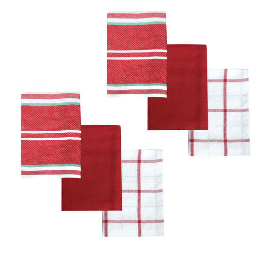 Ladelle Brick Set of 6 Cotton Kitchen Towels Red Design 6 V442-LDE-TEAT-SETOF6BRICKDEISGN6-RED-RE