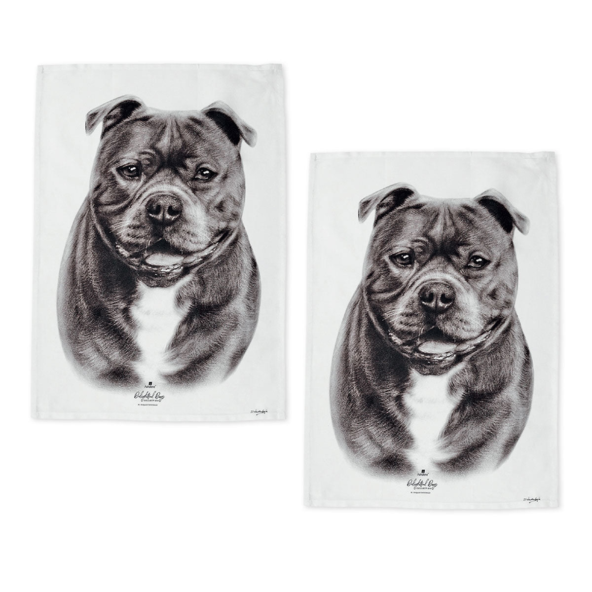 Set of 2 Delightful Dogs Cotton Kitchen Tea Towels 50 x 70 cm Staffy Terrier V442-LDE-TEAT-STAFFYTERRIERSETOF2-WHITE-RE