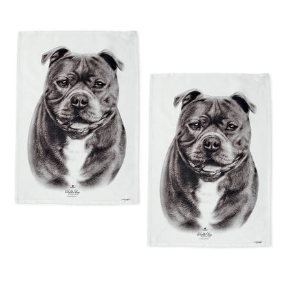 Set of 2 Delightful Dogs Cotton Kitchen Tea Towels 50 x 70 cm Staffy Terrier V442-LDE-TEAT-STAFFYTERRIERSETOF2-WHITE-RE