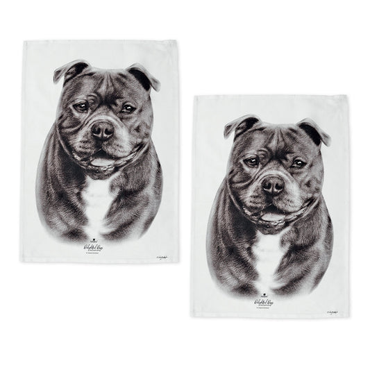 Set of 2 Delightful Dogs Cotton Kitchen Tea Towels 50 x 70 cm Staffy Terrier V442-LDE-TEAT-STAFFYTERRIERSETOF2-WHITE-RE