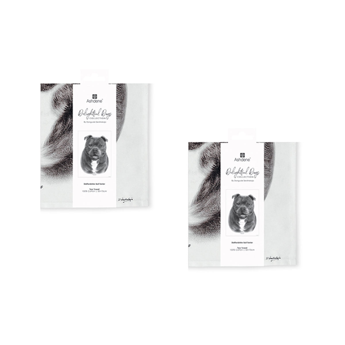 Set of 2 Delightful Dogs Cotton Kitchen Tea Towels 50 x 70 cm Staffy Terrier V442-LDE-TEAT-STAFFYTERRIERSETOF2-WHITE-RE