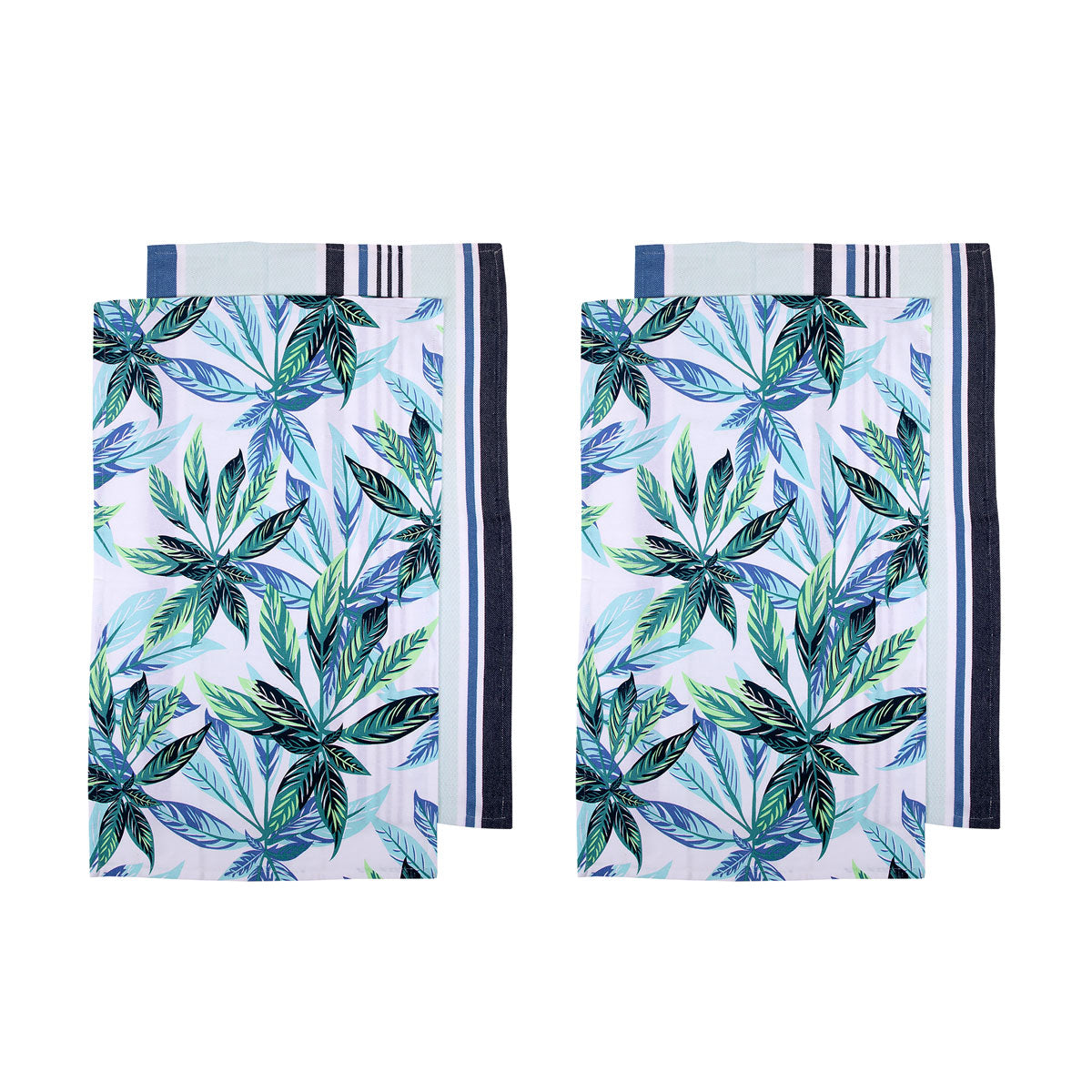 Ladelle Set of 4 Zest Leaves Green Cotton Kitchen Tea Towels 50 x 70 cm V442-LDE-TEAT-ZESTSETOF4LEAVE-GREEN-RE