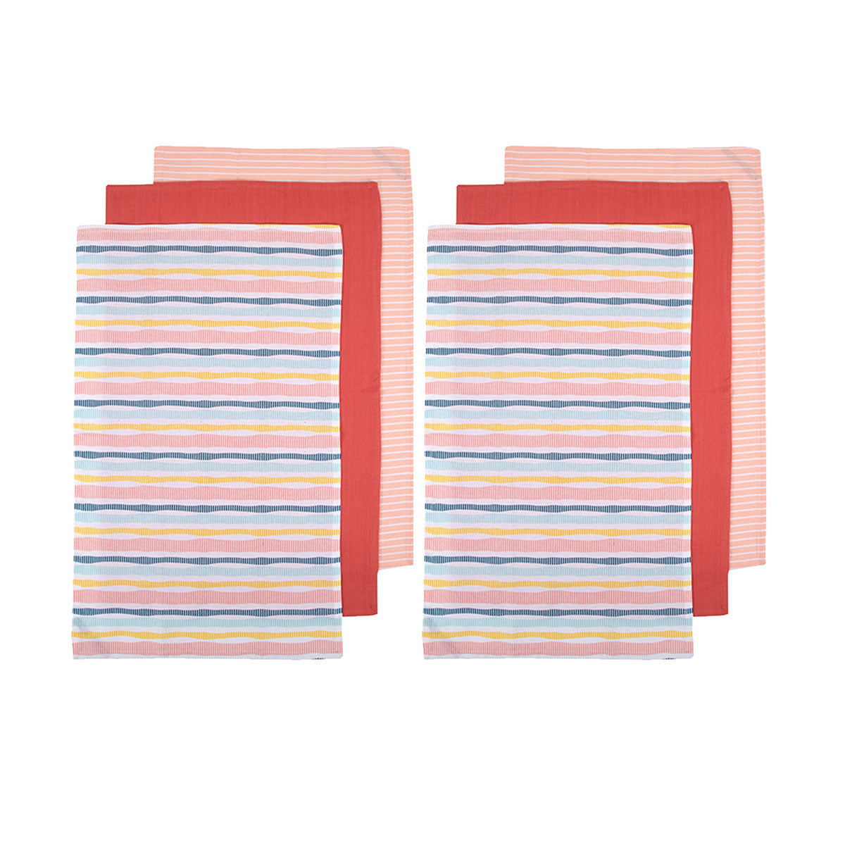 Ladelle Set of 6 Zest Bright Cotton Kitchen Tea Towels 50 x 70 cm Stripes V442-LDE-TEAT-ZESTSETOF6STRIPE-MULTI-RE