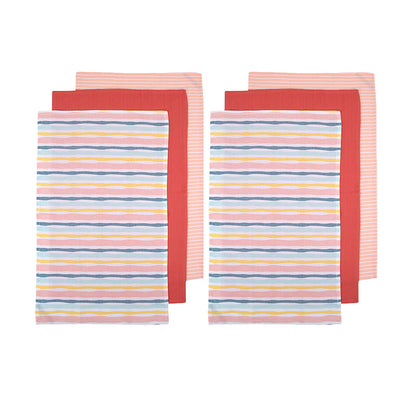 Ladelle Set of 6 Zest Bright Cotton Kitchen Tea Towels 50 x 70 cm Stripes V442-LDE-TEAT-ZESTSETOF6STRIPE-MULTI-RE