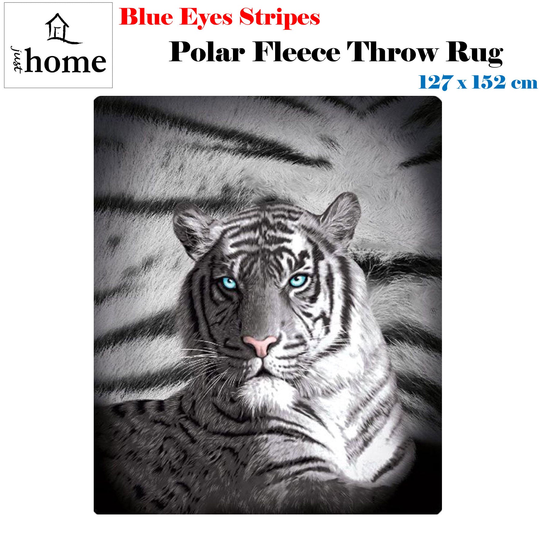 Just Home Blue Eyes Stripes Tiger Polar Fleece Throw Rug V442-LDE-THROW-BLUEEYESSTRIPES-BLACK-RE