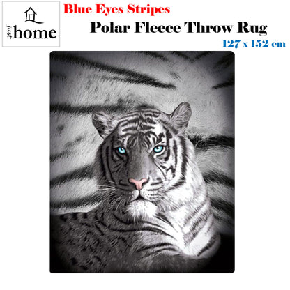 Just Home Blue Eyes Stripes Tiger Polar Fleece Throw Rug V442-LDE-THROW-BLUEEYESSTRIPES-BLACK-RE