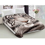 800GSM Luxury Reversible Animal Pattern Mink Blanket Queen 200 x 240 cm Blue-eyed Tiger V442-LYL-BLANKET-2023BLUEEYETIGER-GREY-QS