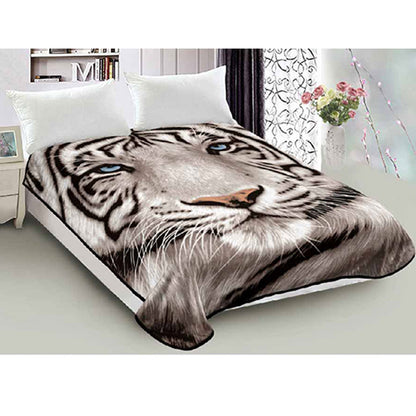 800GSM Luxury Reversible Animal Pattern Mink Blanket Queen 200 x 240 cm Blue-eyed Tiger V442-LYL-BLANKET-2023BLUEEYETIGER-GREY-QS