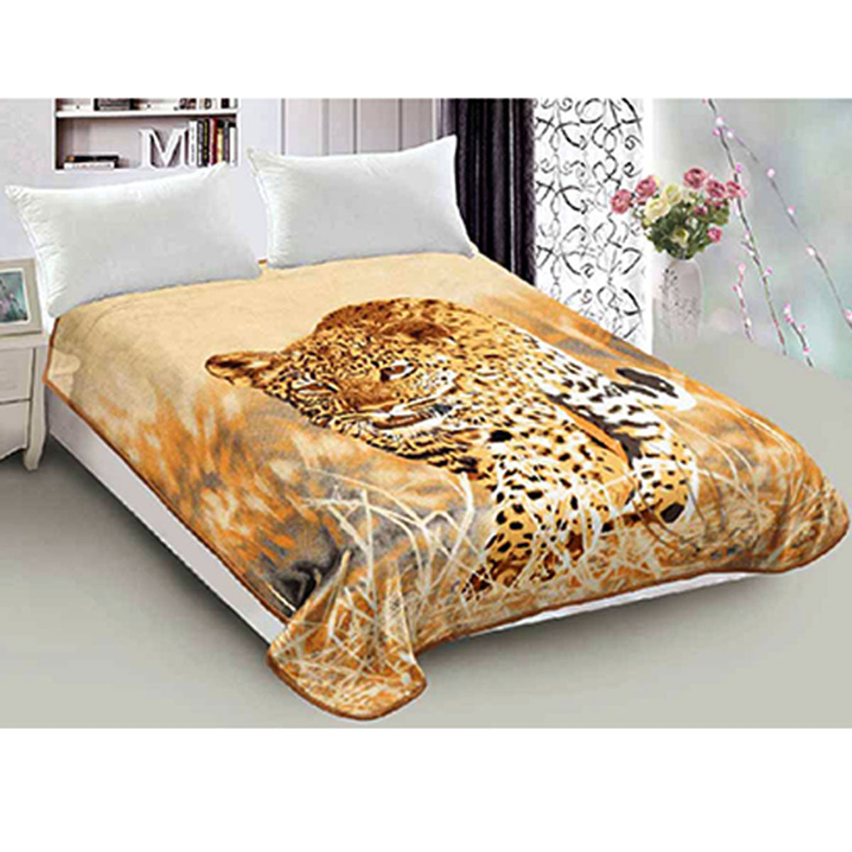 800GSM Luxury Reversible Animal Pattern Mink Blanket Queen 200 x 240 cm Prowling Leopard V442-LYL-BLANKET-2023PROWLINGLEOPARD-BROWN-QS