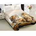 800GSM Luxury Reversible Animal Pattern Mink Blanket Queen 200 x 240 cm Lion Tiger Brown V442-LYL-BLANKET-2025LIONTIGER-BROWN-QS