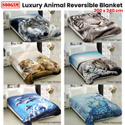 800GSM Luxury Reversible Animal Pattern Mink Blanket Queen 200 x 240 cm Pretty Peacock Blue V442-LYL-BLANKET-2025PEACOCK-BLUE-QS