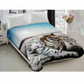 800GSM Luxury Reversible Animal Pattern Mink Blanket Queen 200 x 240 cm Three Tigers Blue V442-LYL-BLANKET-2025THREETIGERS-BLUE-QS