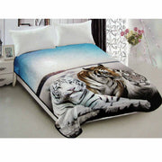 800GSM Luxury Reversible Animal Pattern Mink Blanket Queen 200 x 240 cm Three Tigers Blue V442-LYL-BLANKET-2025THREETIGERS-BLUE-QS