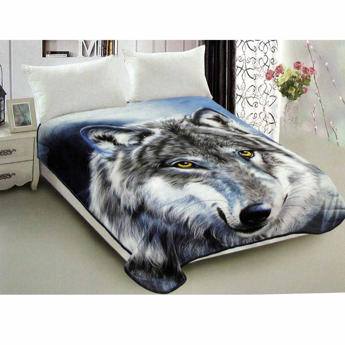 800GSM Luxury Reversible Animal Pattern Mink Blanket Queen 200 x 240 cm Wild Wolf V442-LYL-BLANKET-2025WILDWOLF-GREY-QS