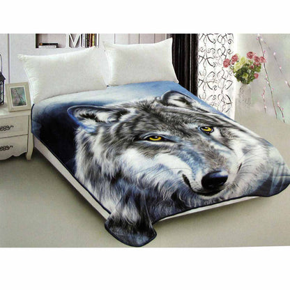 800GSM Luxury Reversible Animal Pattern Mink Blanket Queen 200 x 240 cm Wild Wolf V442-LYL-BLANKET-2025WILDWOLF-GREY-QS