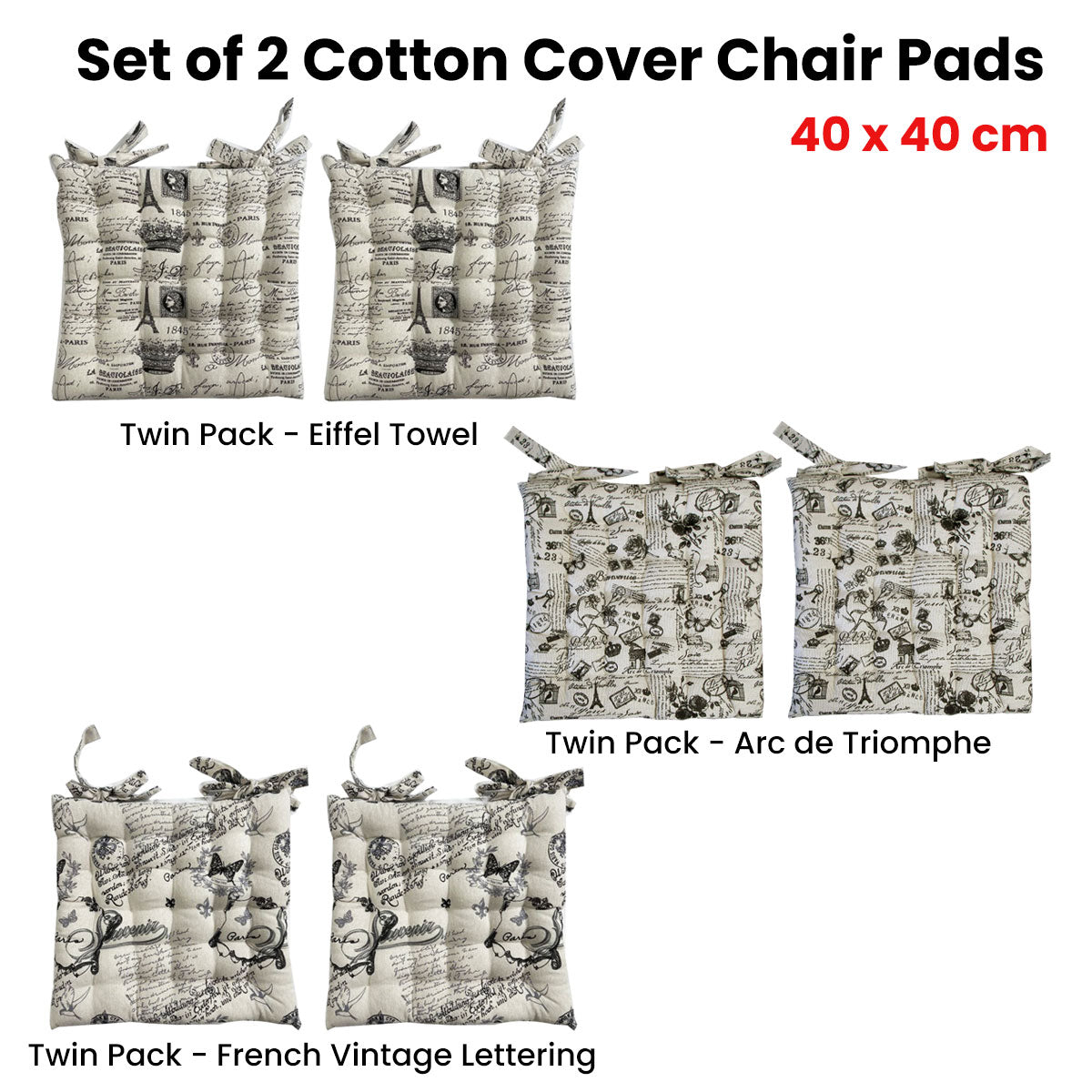 Set of 2 Cotton Cover Chair Pads 40 x 40 cm Arc de Triomphe V442-LYL-CHAIRC-SETOF2ARCDETRIOMPHE-BEIGE-SQ