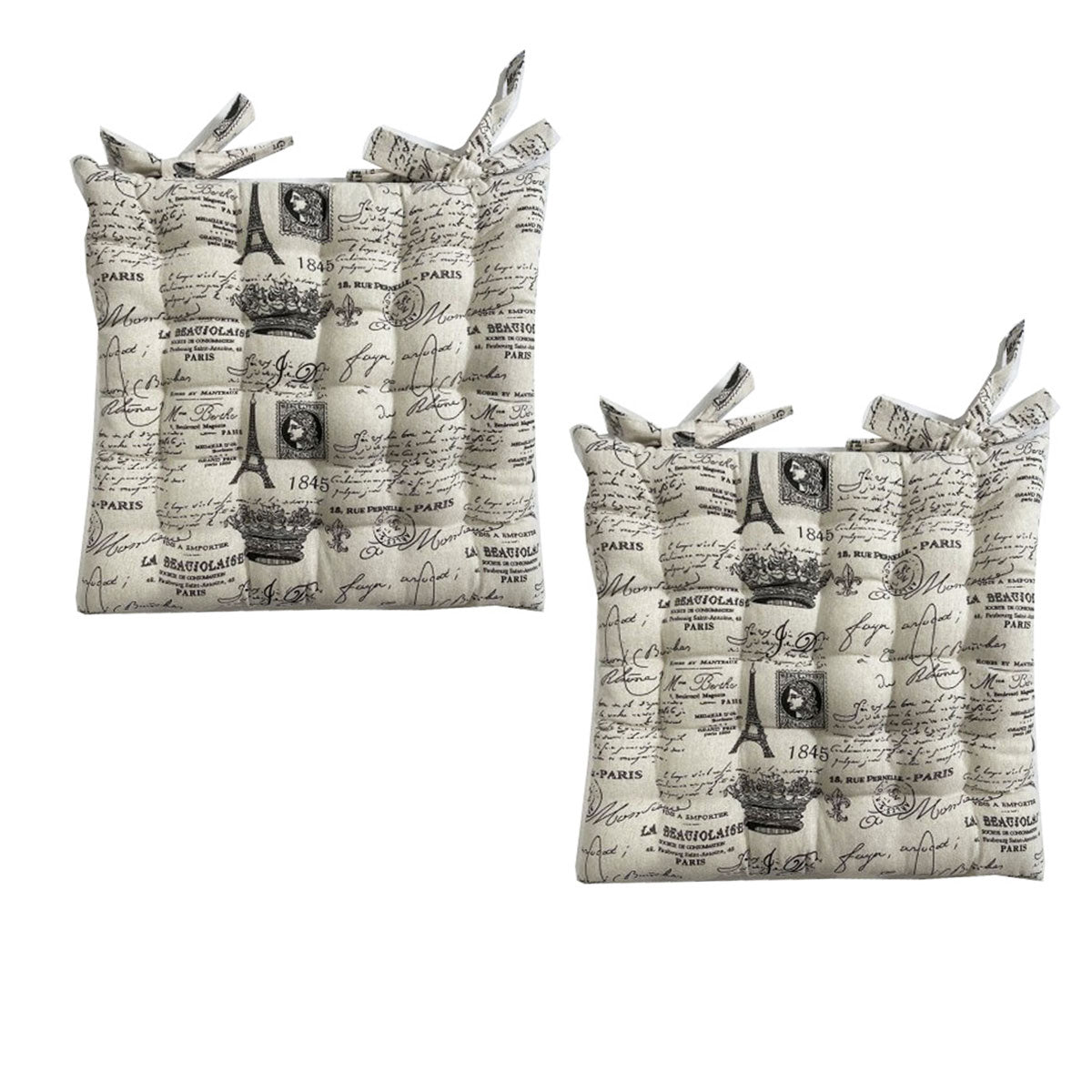 Set of 2 Cotton Cover Chair Pads 40 x 40 cm Eiffel Tower V442-LYL-CHAIRC-SETOF2EIFFELTOWER-BEIGE-SQ