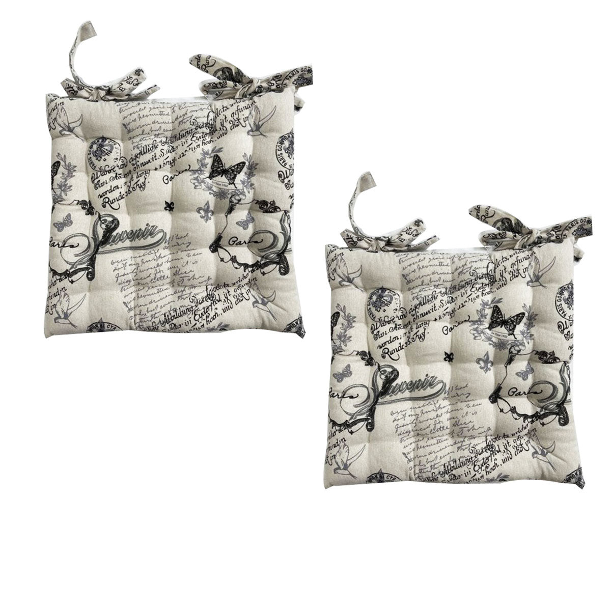 Set of 2 Cotton Cover Chair Pads 40 x 40 cm French Vintage Lettering V442-LYL-CHAIRC-SETOF2FRENCHLETTERING-BEIGE-SQ