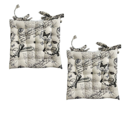 Set of 2 Cotton Cover Chair Pads 40 x 40 cm French Vintage Lettering V442-LYL-CHAIRC-SETOF2FRENCHLETTERING-BEIGE-SQ