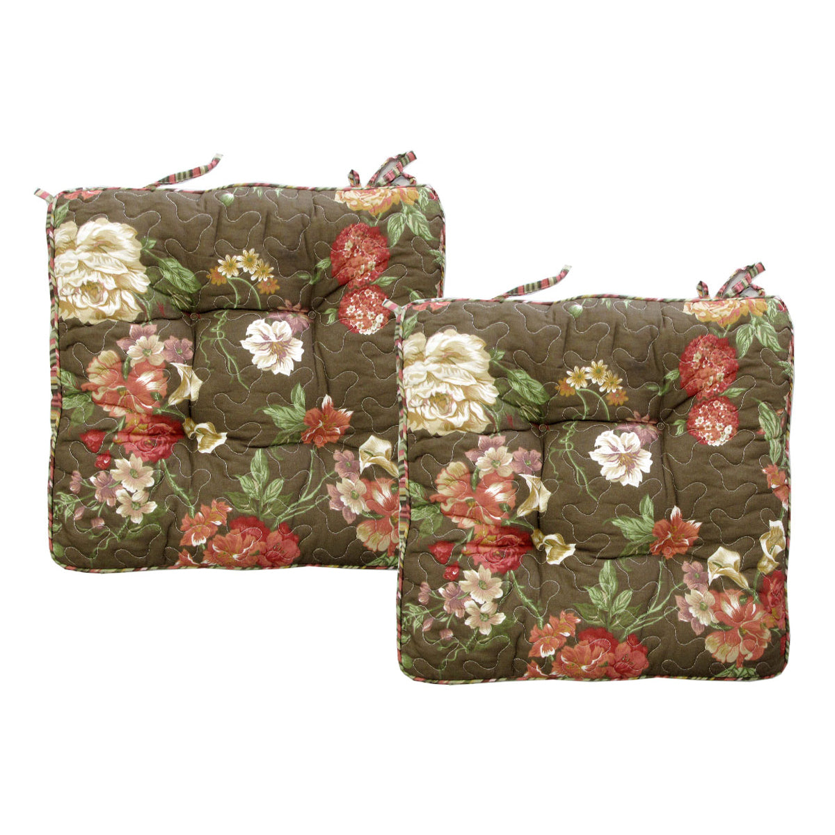 Lylac Homewares Petal Delights Set of 2 Cotton Chair Pads Elsa Brown V442-LYL-CHAIRCU-SETOF2ELSA-BROWN-SQ