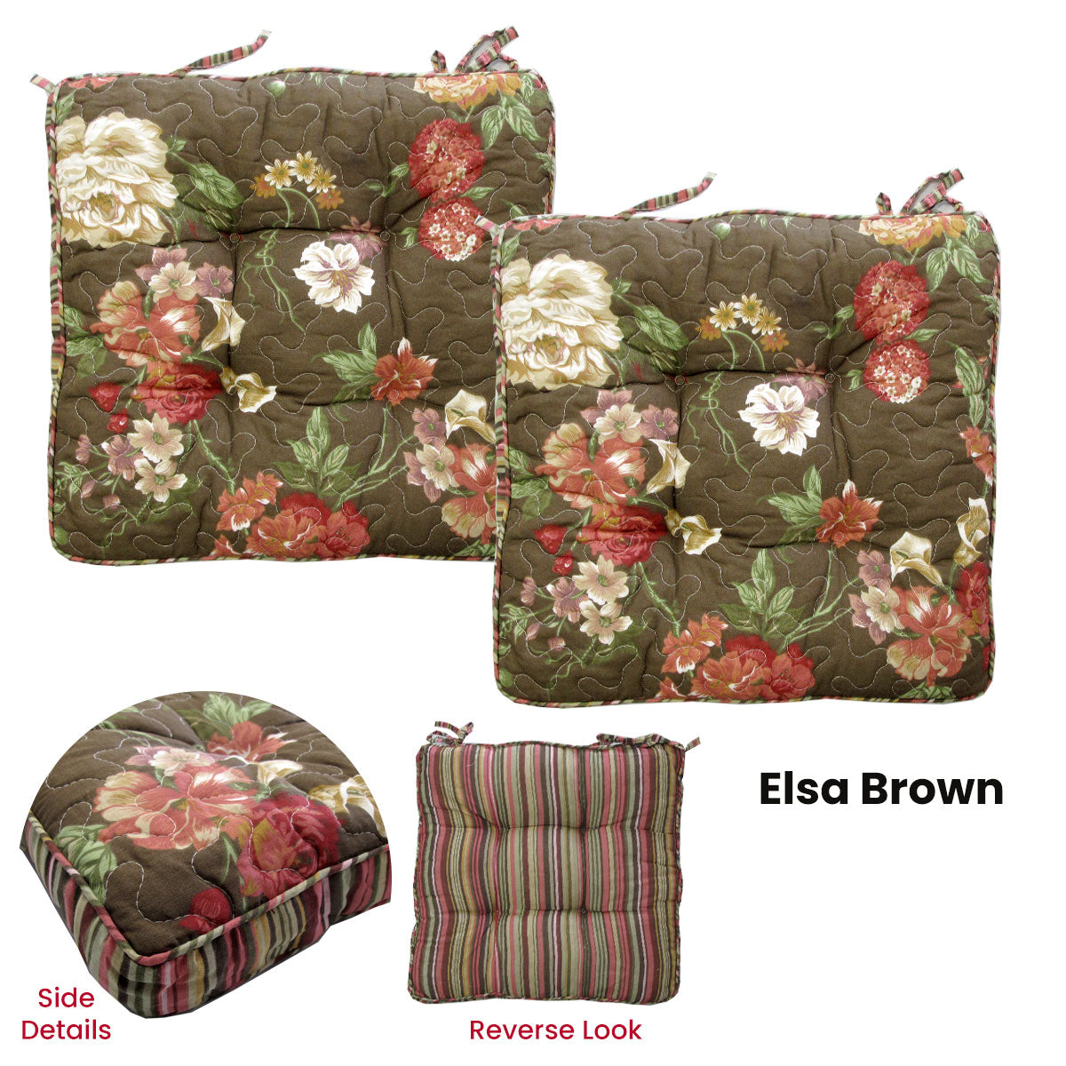 Lylac Homewares Petal Delights Set of 2 Cotton Chair Pads Elsa Brown V442-LYL-CHAIRCU-SETOF2ELSA-BROWN-SQ