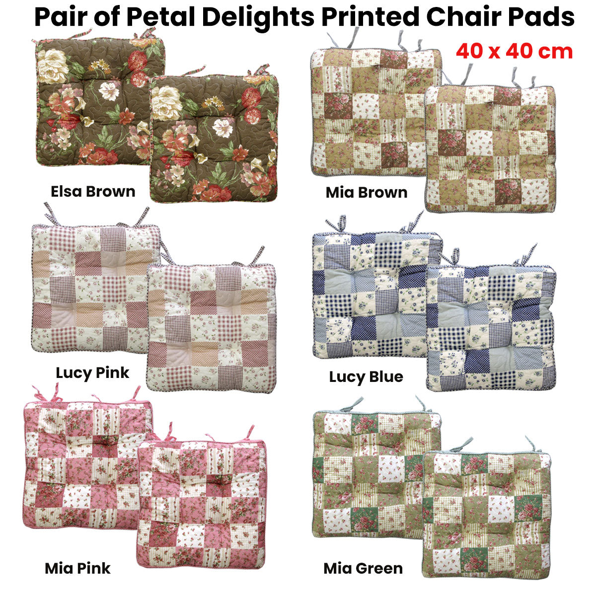 Lylac Homewares Petal Delights Set of 2 Cotton Chair Pads Elsa Brown V442-LYL-CHAIRCU-SETOF2ELSA-BROWN-SQ