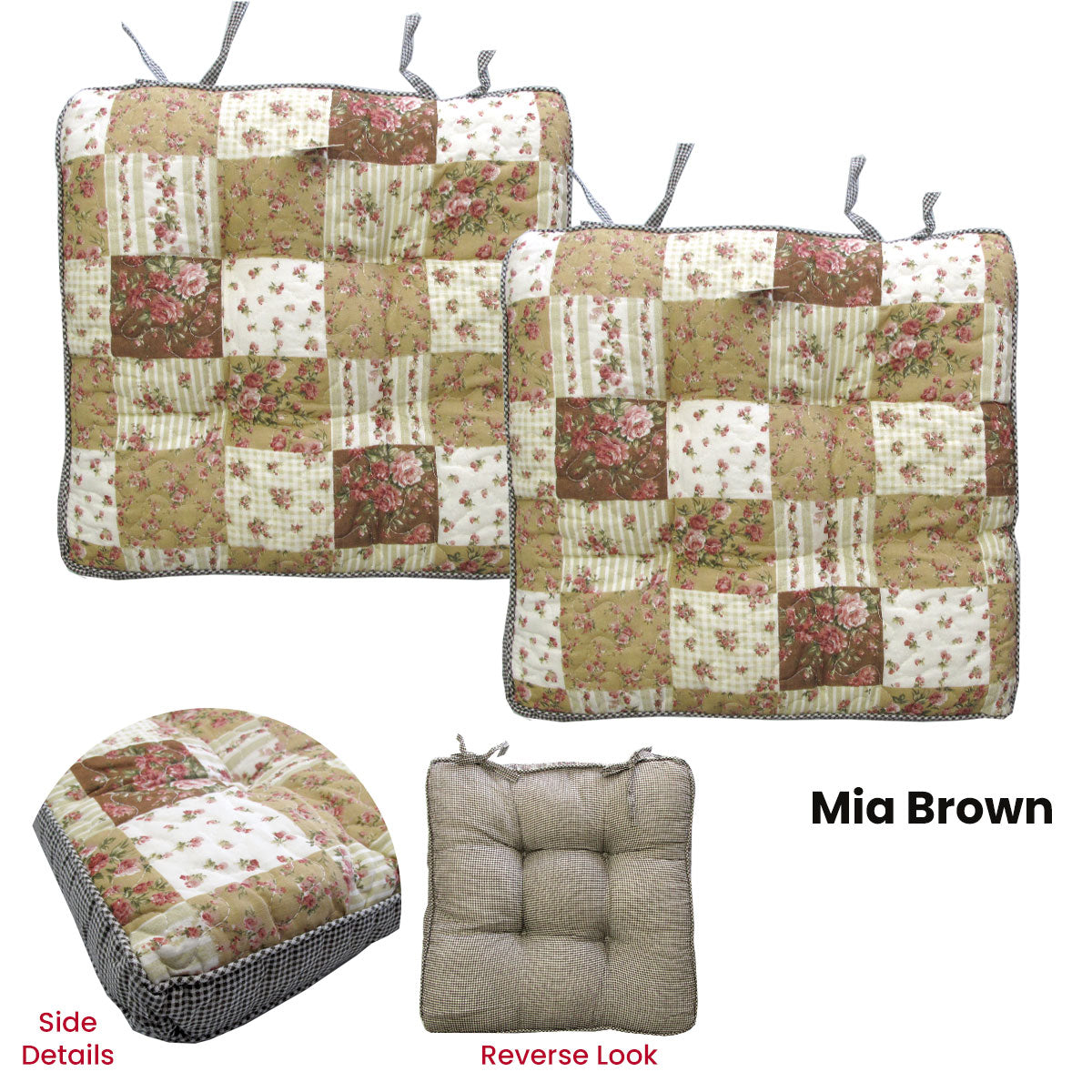 Lylac Homewares Petal Delights Set of 2 Cotton Chair Pads Mia Brown V442-LYL-CHAIRCU-SETOF2MIA-BROWN-SQ