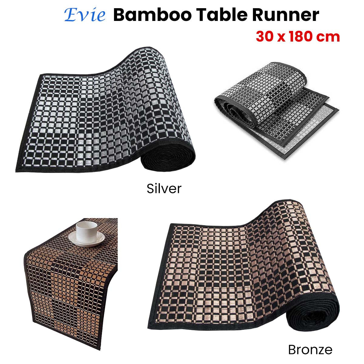 Evie Bamboo Table Runner 30 x 180cm Bronze V442-LYL-TABLER-EVIE-BRONZE-RE